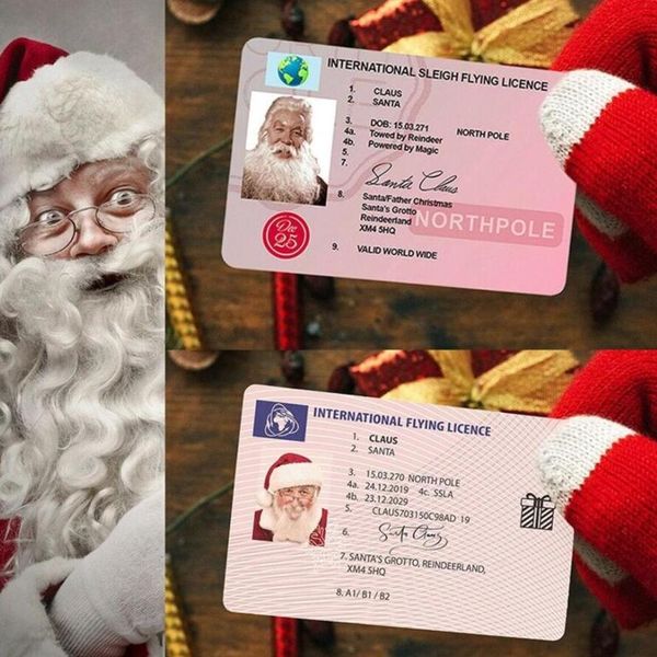 Carte di volo di Babbo Natale Patente di guida in slitta Ornamento per albero Decorazione natalizia Vecchio Patente di guida Puntelli di intrattenimento 6 stili