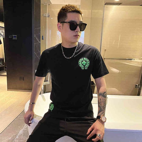 

croosin net red t-shirt fashion brand cross sanskrit printing short sleeve men's casual big size trend, White;black
