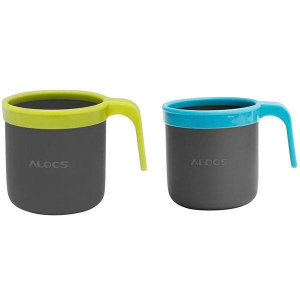 

2x alocs 405ml outdoor metal cup portable camping coffee blue & green water bottle