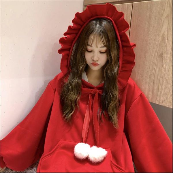

autumn loose solid kawaii women sweatshirts hoody large size bow knot christmas female clothes winter harajuku girls, Black