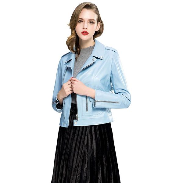 

women's leather & faux luxury genuine real sheepskin suede jacket coat spring autumn women short outerwear garment lf6007, Black