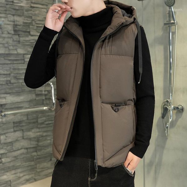 

men's vests casual waistcoat hooded down jacket 8xl mens thicken cotton vest winter coat men warm sleeveless big pockets, Black;white