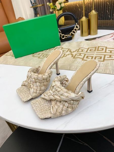 

2021 women high heels summer slipper woven leather mules squared sole the lido sandal party sandals shoes mkj002, Black