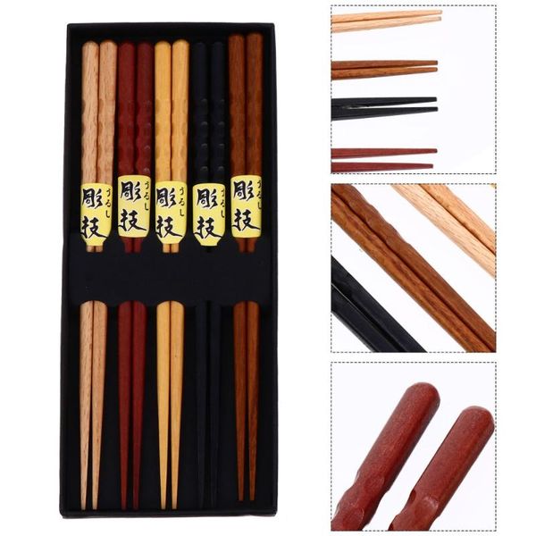 

chopsticks 5 pairs japanese non-slip wooden chop sticks reusable