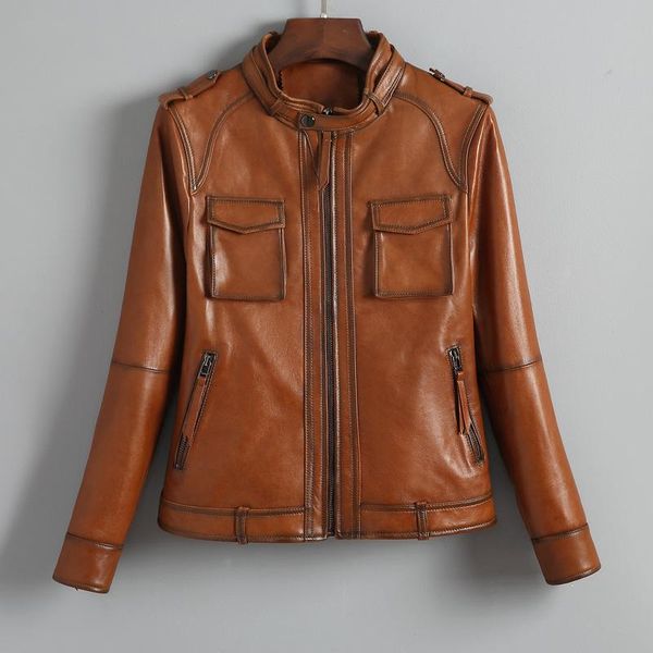 

women's leather & faux jacket women korean style slim short real sheepskin coat spring autumn casaul clothing 2021 wpy3864, Black