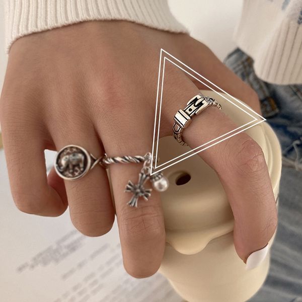 

party favor chrome/hearts rings japan and south korea creative elephant pearl cross belt buckle ring women's fashion per