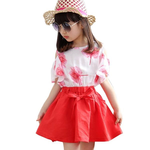 

pcs/set girls two piece summer outfits short sleeve round neck t-shirts + skirt kids baby clothes t8nd clothing sets, White