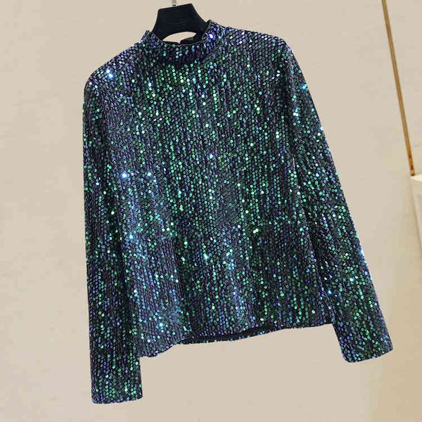 

hoodies pullover hoodies women autumn women's sequins turtleneck long-sleeved t loose shirt femme clothes, Black
