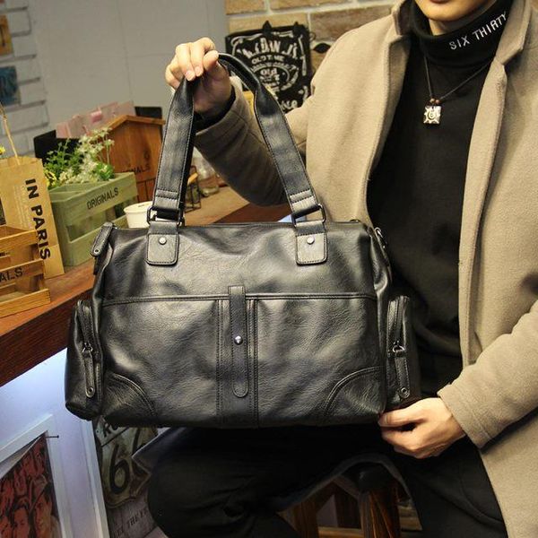 

business work fashion men travel bags handbags black color pu multi-function waterproof lapcrossbody bag duffel