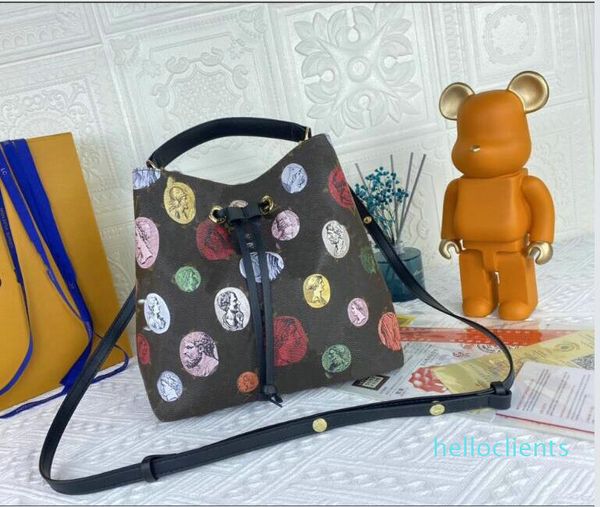 

women fashion handbags shoulder bags cross body clutch bag bucket plain leather interior zipper pocket casual drawstring 26cm