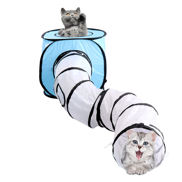 

cat toys long pet tunnel lapin s shape tube funny for cats foldable kitten 1 hole channel blue white accessories