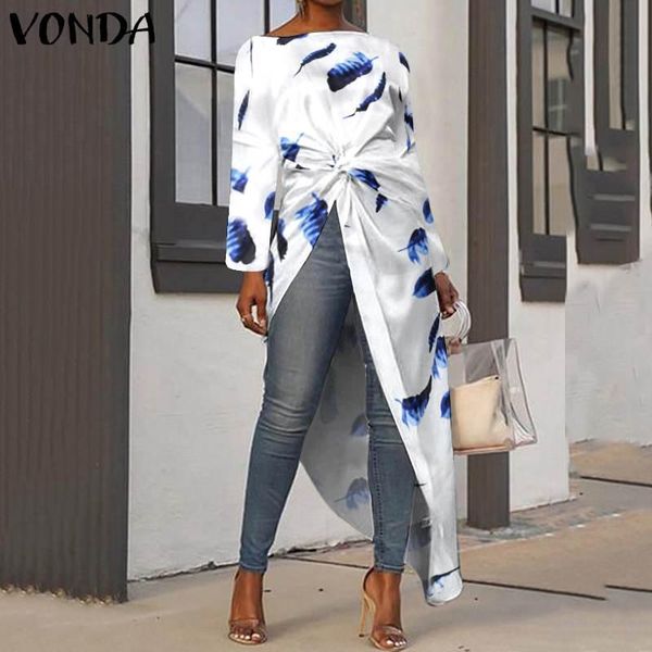 

women's blouses & shirts women 2021 vonda casual o neck long sleeve vintage printed elegant irregular 5xl party blusas, White
