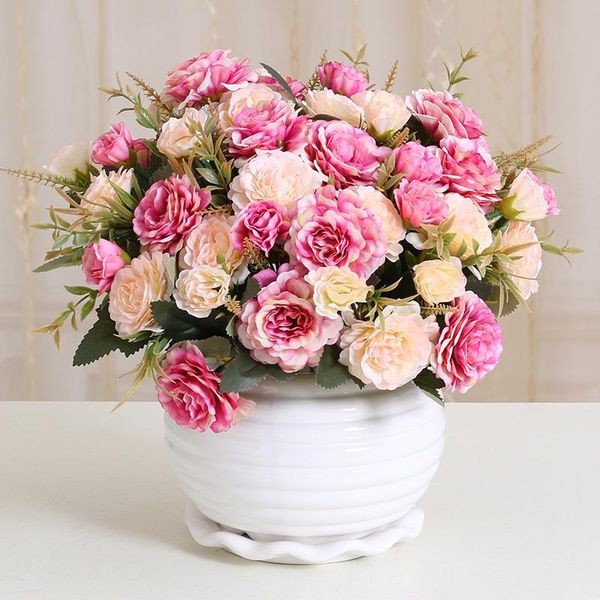 

artificial rose peony silk flower bouquet 6 big heads and 4 buds fake flowers wedding bride holding for home garden decoration decorative &