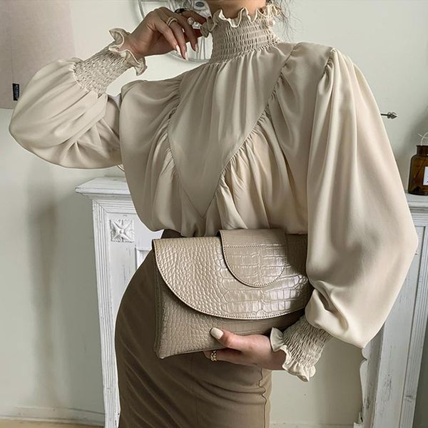 

women's blouses & shirts 2021 women summer autunm casual vintage turtleneck pagoda sleeve fashionable korean, White
