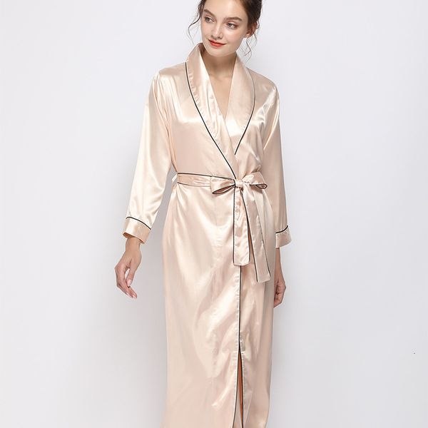 

women's silk like lapel long lace pajamas bathrobe home clothes, Black;red