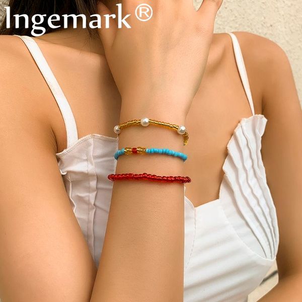 

link, chain 3pcs/set classic simple mixed color pearl seed beaded bracelet gothic boho bracelets for women girl wristhand jewelry gifts, Black