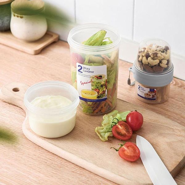

storage bottles & jars double-layer sealed box compartment transparent fresh kepping container with breakfast fruit milk leak-proof cup