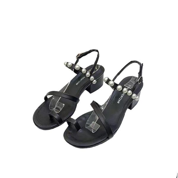 

sandals female peals on slim straps square high heel shoes elegant ladies favorite wearing in summer dress matching, Black