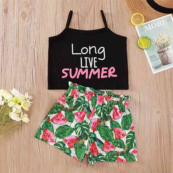 

summer children sets casual strap letter print watermalon shorts 2pcs girls boys clothes set 1-8t 210629, White