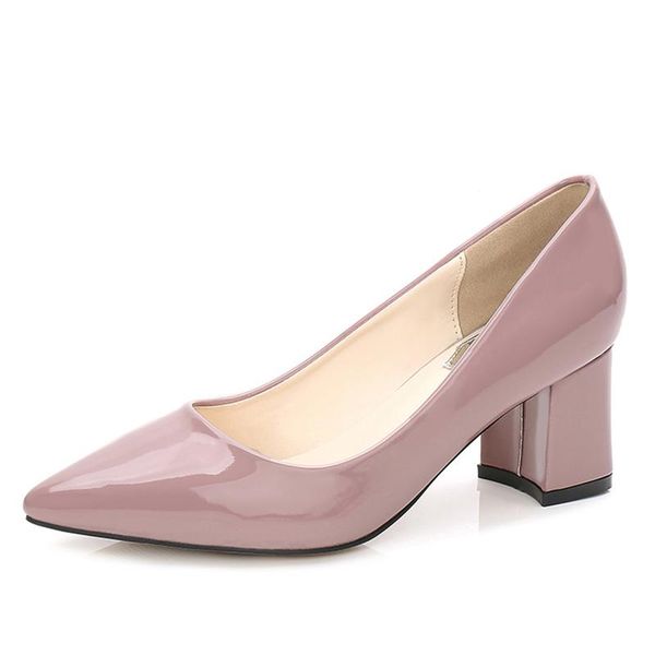 

women pumps leather female shoes office& career square heel womens candy color prom stilettos daily high dress, Black