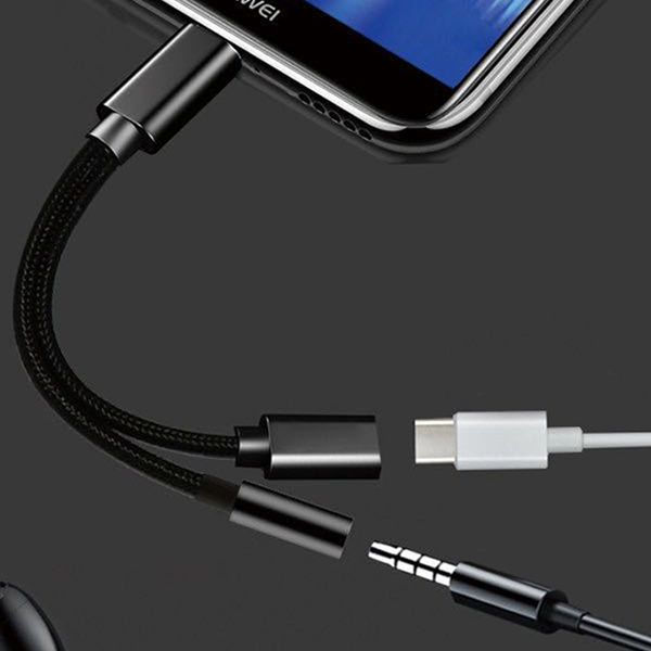 2in1 USB Tip-C 3.5mm AUX Jack Ses Splitter Dönüştürücü Adaptörü + Şarj Kablosu Samsung S20 S10 HTC LG Için