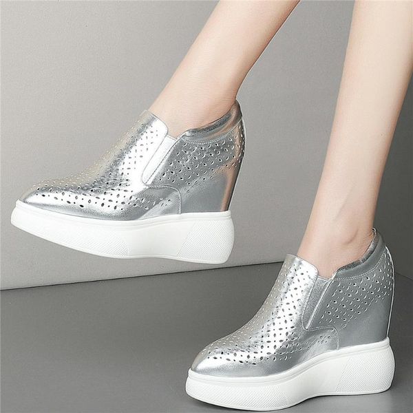 

fashion sneakers women cut out genuine leather wedges high heel pumps shoes female pointed toe platform ankle boots casual dress, Black