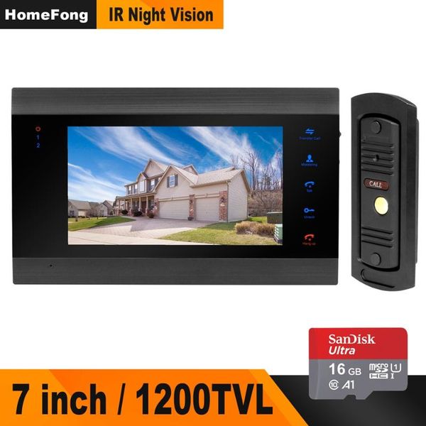 

homefong video doorbell home intercom door phone 7 inch monitor 1200tvl camera 16g memory card kit phones