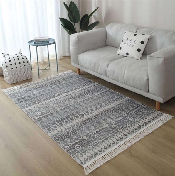 

carpets retro cotton linen carpet for living room nordic geometric hand woven bedroom floor mat boho bedside tassel rug machine tapis