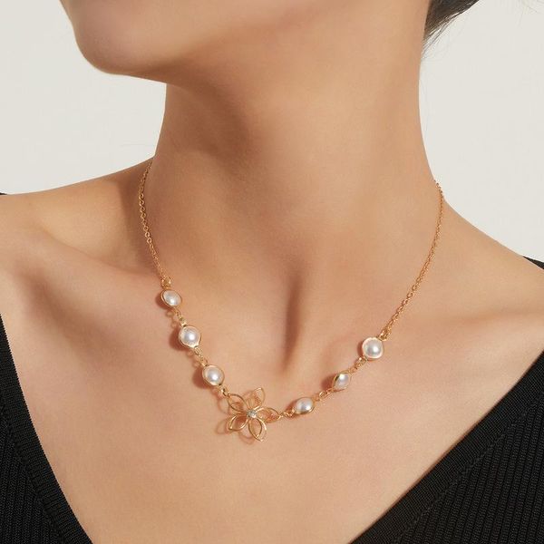 

pendant necklaces trendy vintage pearl choker flower chain gold silver color necklace for women girl wedding party fashion jewelry gift