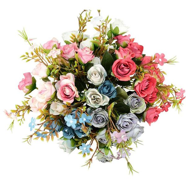 

bouquet artificial flowers rose tea bud flower silk fake flores for diy home garden wedding party decoration decorative & wreaths