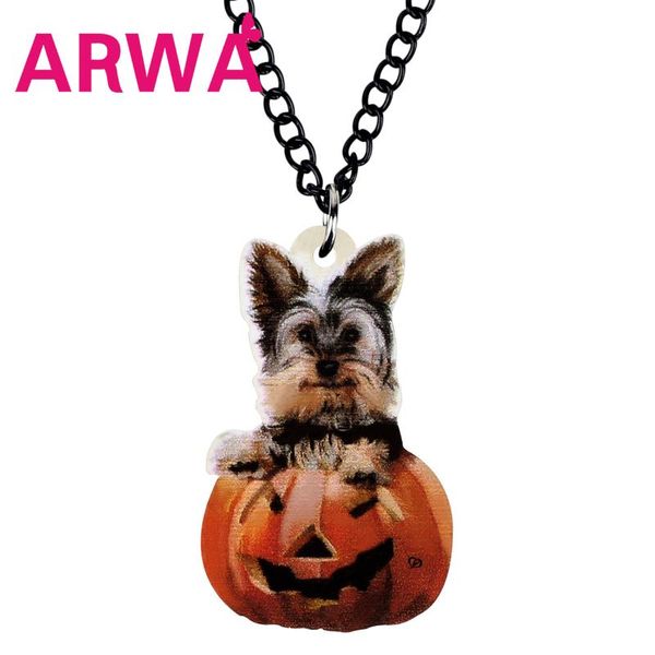 

acrylic halloween pumpkin yorkshire dog necklace chain cute animal pets choker pendant jewelry for women kid novelty gift necklaces, Silver