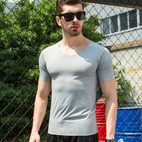 

2021 brand new summer men's t shirt no trace short sleeved silk t-shirt for female casual trim v neck tshirt kg-181, White
