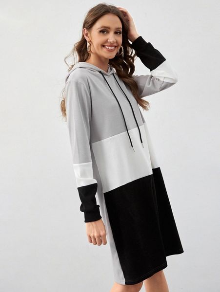

1pc cut and sew hooded sweatshirt dress d4pk#, White;black