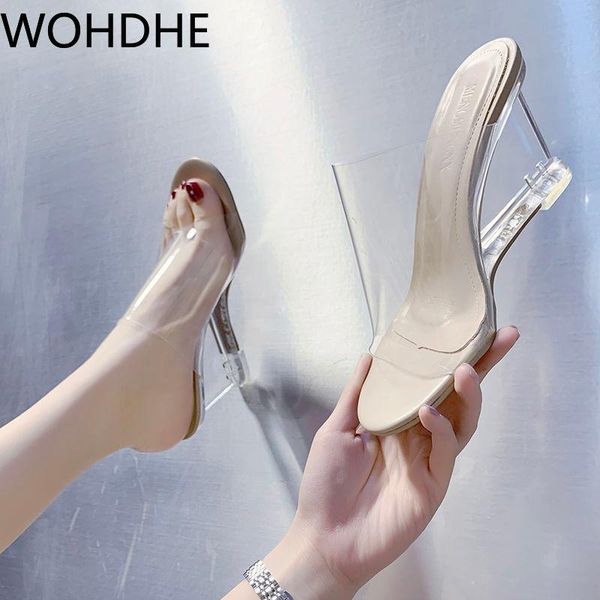 

jelly transparent high heeled sandals women's open toe square head slope heel fairy 2021 summer slippers clear heels shoes, Black
