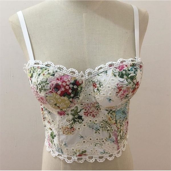 

sweet youth printed cotton women summer palm & floral print push up bralet women's bustier bra cropped 220314, White