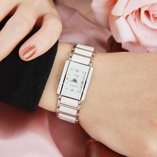 Luxus Marke CHENXI Elegante Frauen Uhr Weiß Silber Einfache Stilvolle Keramik Armband Quarz Casual Dame Armbanduhr 210616