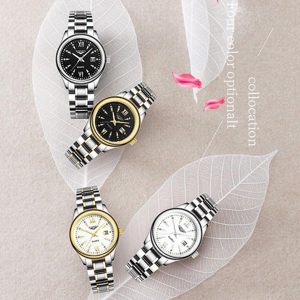 

wristwatches guanqin 2021 women watches waterproof quartz wristwatch couples watch rhinestone gift for women/men valentine's da, Slivery;brown