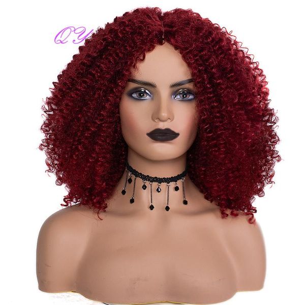 

synthetic wigs qy hair short for women middle part wine red color curly cosplay fashion wig, Black