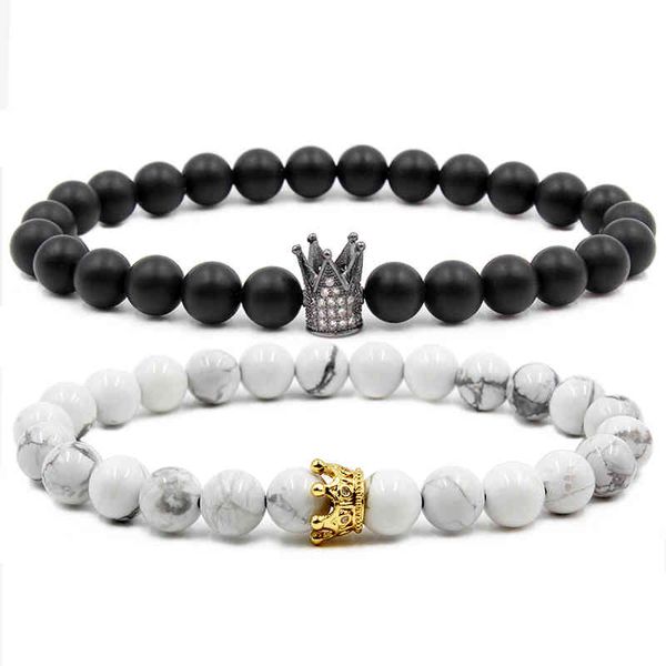 I suoi bracciali a distanza dal bianco e nero Perline CZ Crown Prince Charming Stone Bracciale Amanti Cinturino da polso accsori Regalo San Valentino