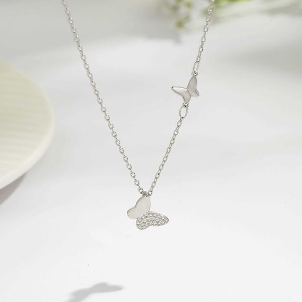 

2021 summer clavicle chain korean double butterfly necklace women's niche design temperament xury simple jewelry, Silver