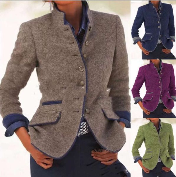 

autumn winter stand collar slim thickened wool coat, Black;brown