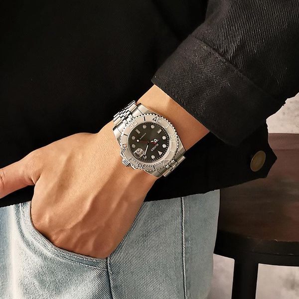 

wristwatches yacht men watch master automatic clock 100m watertight swim embossed bezel datejust screw-in crown sapphire crysta, Slivery;brown