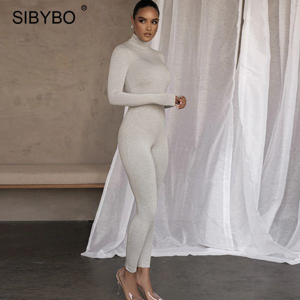 

sibybo black cotton turtleneck zipper rompers womens jumpsuit winter long sleeve slim jumpsuits sporty bodycon fitness overalls, Black;white