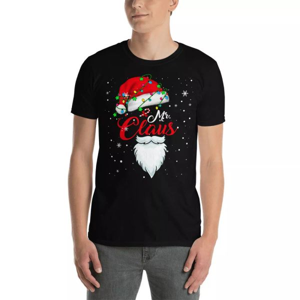 

mr. claus funny christmas santa hat x-mas lights couples gifts t-shirt, White;black