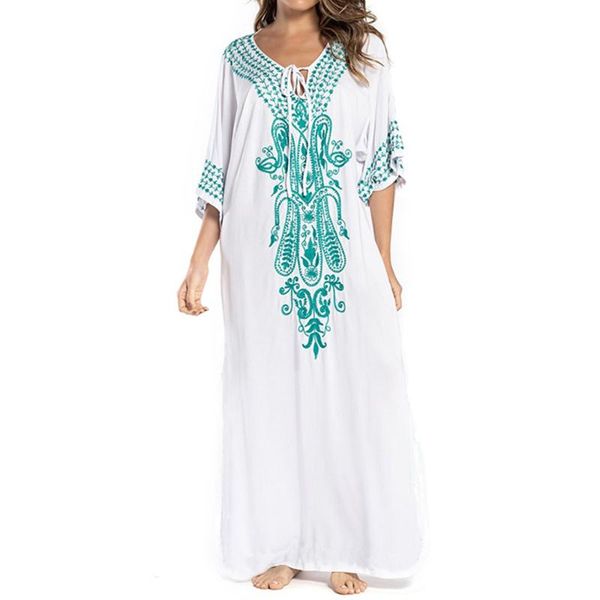 

casual dresses women printed boho summer dress 2021 fashion batwing sleeve loose maxi long femme vestidos beach party elegant, Black;gray