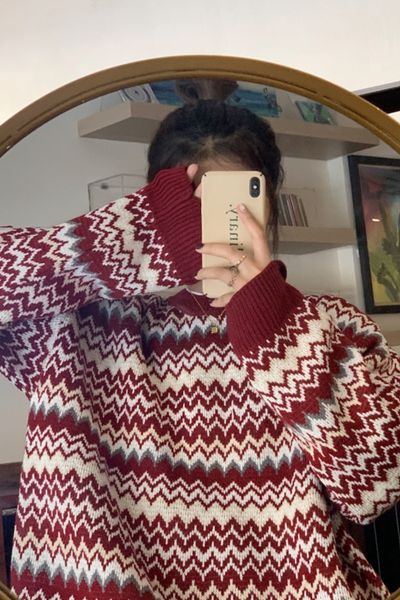 

women's sweaters new autumn and winter retro port style sen lazy loose outer wear pullover sweater ufp9, White;black