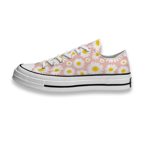 

custom printed sho beautiful white daisy on pink sneakers low mens womens skateboard sport footwear diy trainers canvas casual shoe