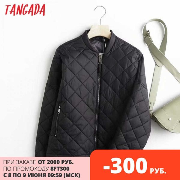 

tangada women solid oversize thin parkas cotton jacket long sleeve female black padded overcoat 4c86 210609, Black;brown