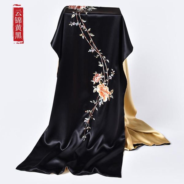 

scarves silk hand embroidered shawl suzhou embroidery 100% mulberry double scarf practical birthday gift for the elderly, Blue;gray