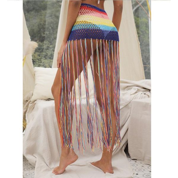

women's swimwear brazilian crochet tassel cover up long skirt swimsuit women high waist and beachwear bathing suit swimming, White;black